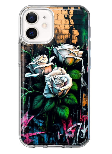 Apple iPhone 12 Mini White Roses Graffiti Wall Art Painting Hybrid Protective Phone Case Cover