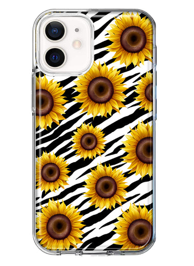 Apple iPhone 12 Mini White Zebra Sunflowers Polkadots Double Layer Phone Case Cover
