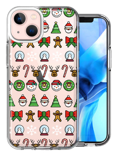 Apple iPhone 13 Mini Classic Christmas Polka Dots Santa Snowman Reindeer Candy Cane Design Double Layer Phone Case Cover