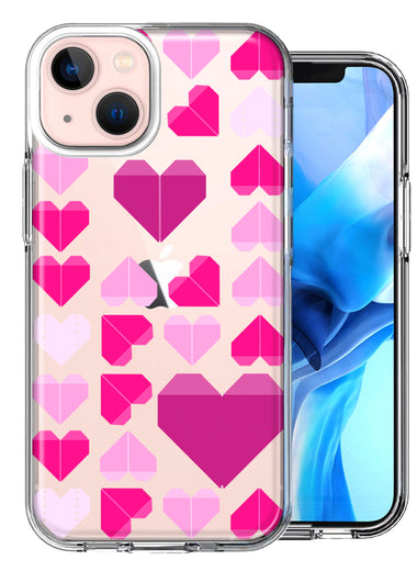 Apple iPhone 13 Mini Pink Purple Origami Valentine's Day Polkadot Hearts Design Double Layer Phone Case Cover