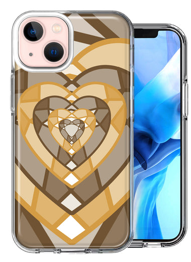 Apple iPhone 13 Latte Coffee Gem Hearts Design Double Layer Phone Case Cover