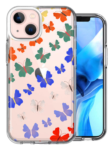 Apple iPhone 13 Colorful Butterflies Design Double Layer Phone Case Cover