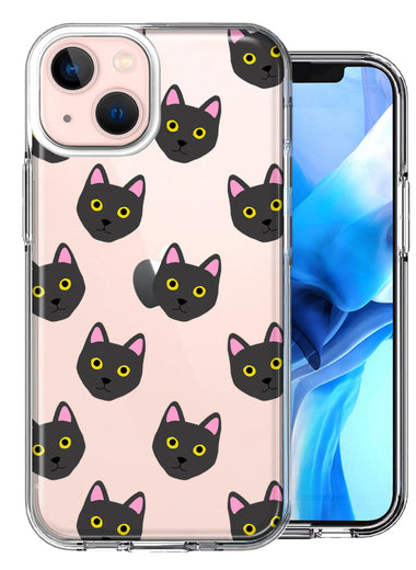 Apple iPhone 14 Black Cats Polkadots Design Double Layer Phone Case Cover