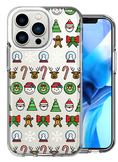 Apple iPhone 14 Pro Classic Christmas Polka Dots Santa Snowman Reindeer Candy Cane Design Double Layer Phone Case Cover