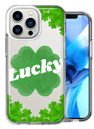 Apple iPhone 13 Pro Max Lucky St Patrick's Day Shamrock Green Clovers Double Layer Phone Case Cover
