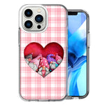 Apple iPhone 13 Pro Valentine's Day Garden Gnomes Heart Love Pink Plaid Double Layer Phone Case Cover