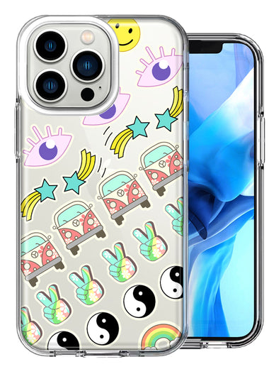 Apple iPhone 13 Pro 70's Yin Yang Peace Hippie Stars Design Double Layer Phone Case Cover