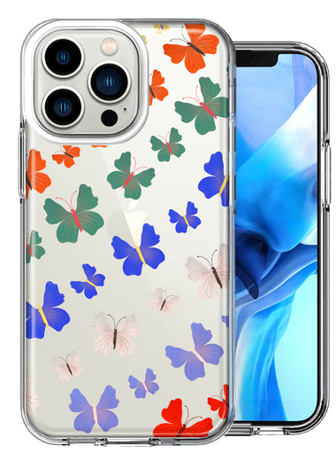 Apple iPhone 13 Pro Colorful Butterflies Design Double Layer Phone Case Cover