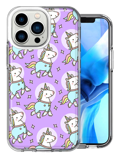 Apple iPhone 13 Pro Cute Unicorn Purple Design Double Layer Phone Case Cover