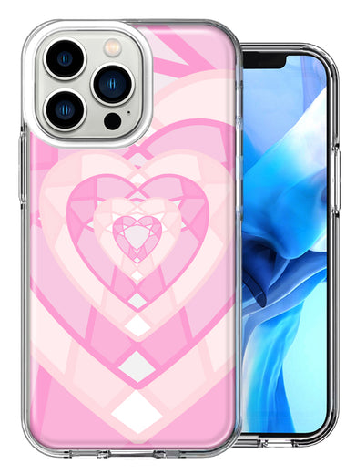 Apple iPhone 13 Pro Pink Gem Hearts Design Double Layer Phone Case Cover