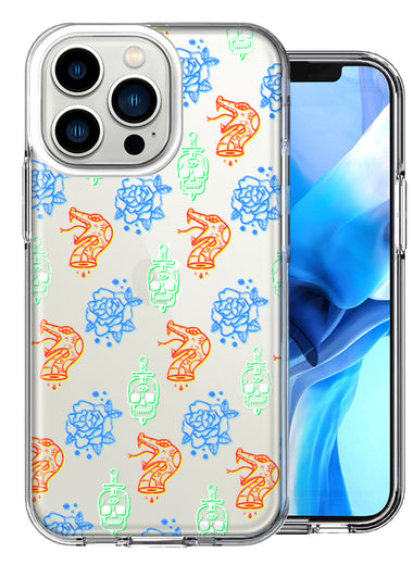 Apple iPhone 13 Pro Snakes Skulls Roses Design Double Layer Phone Case Cover