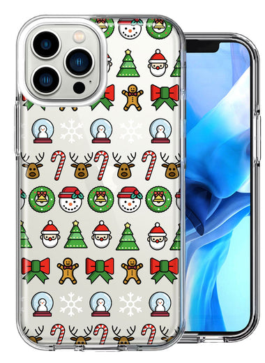 Apple iPhone 14 Pro Max Classic Christmas Polka Dots Santa Snowman Reindeer Candy Cane Design Double Layer Phone Case Cover