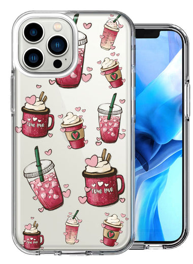 Apple iPhone 15 Pro Max Coffee Lover Valentine's Hearts Pink Drink Latte Design Double Layer Phone Case Cover