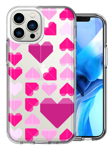 Apple iPhone 13 Pro Max Pink Purple Origami Valentine's Day Polkadot Hearts Design Double Layer Phone Case Cover