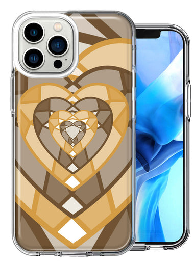 Apple iPhone 13 Pro Max Latte Coffee Gem Hearts Design Double Layer Phone Case Cover