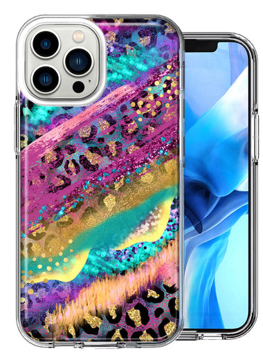 Apple iPhone 15 Pro Leopard Paint Colorful Beautiful Abstract Milkyway Design Double Layer Phone Case Cover