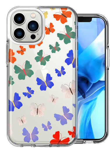 Apple iPhone 13 Pro Max Colorful Butterflies Design Double Layer Phone Case Cover