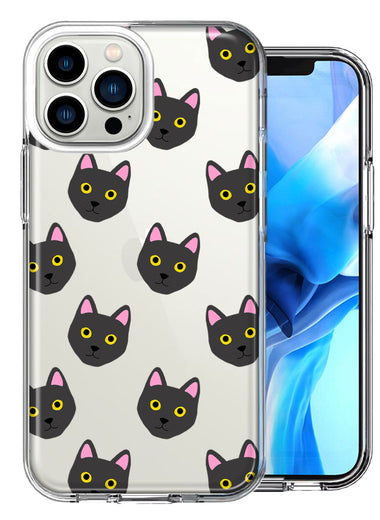 Apple iPhone 13 Pro Max Black Cats Polkadots Design Double Layer Phone Case Cover