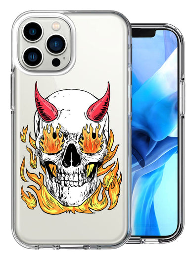 Apple iPhone 13 Pro Max Flaming Devil Skull Design Double Layer Phone Case Cover