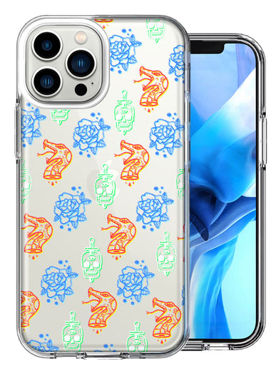Apple iPhone 13 Pro Max Snakes Skulls Roses Design Double Layer Phone Case Cover