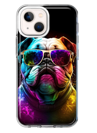Apple iPhone 13 Neon Rainbow Glow Bulldog Hybrid Protective Phone Case Cover
