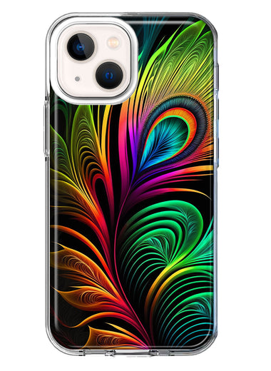 Apple iPhone 13 Neon Rainbow Glow Peacock Feather Hybrid Protective Phone Case Cover