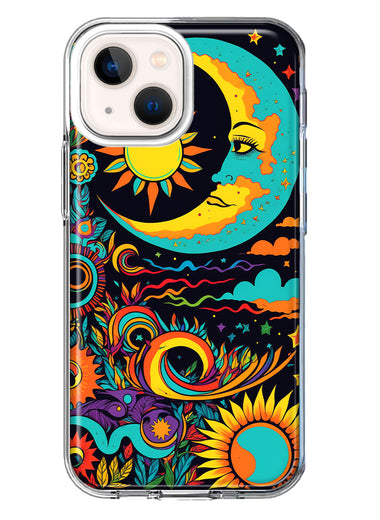 Apple iPhone 13 Neon Rainbow Psychedelic Indie Hippie Indie Moon Hybrid Protective Phone Case Cover