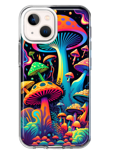 Apple iPhone 13 Neon Rainbow Psychedelic Indie Hippie Mushrooms Hybrid Protective Phone Case Cover