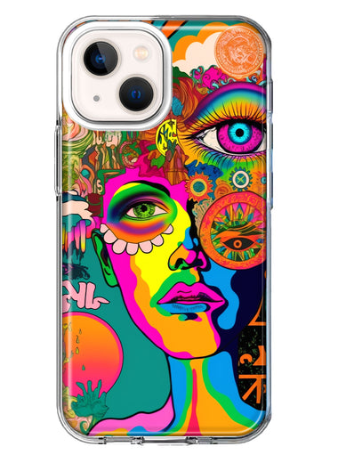 Apple iPhone 13 Neon Rainbow Psychedelic Hippie One Eye Pop Art Hybrid Protective Phone Case Cover