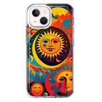 Apple iPhone 13 Mini Neon Rainbow Psychedelic Indie Hippie Sun Moon Hybrid Protective Phone Case Cover
