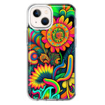 Apple iPhone 13 Mini Neon Rainbow Psychedelic Indie Hippie Sunflowers Hybrid Protective Phone Case Cover