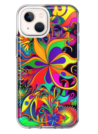 Apple iPhone 13 Neon Rainbow Psychedelic Hippie Wild Flowers Hybrid Protective Phone Case Cover