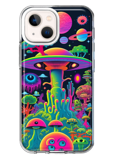 Apple iPhone 13 Neon Rainbow Psychedelic UFO Alien Planet Hybrid Protective Phone Case Cover