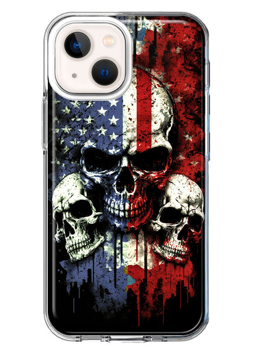 Apple iPhone 13 American USA Flag Skulls Blue Red Double Layer Phone Case Cover