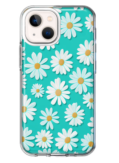Apple iPhone 13 Turquoise Teal White Daisies Cute Daisy Polka Dots Double Layer Phone Case Cover