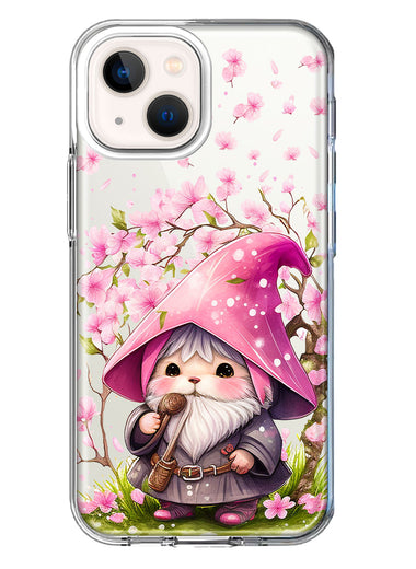 Apple iPhone 13 Mini Cute Pink Cherry Blossom Gnome Spring Floral Flowers Double Layer Phone Case Cover