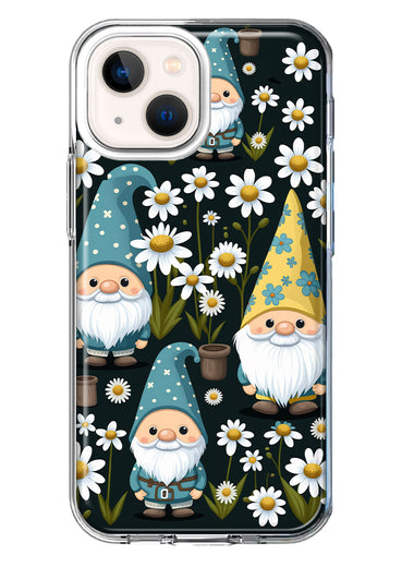 Apple iPhone 13 Cute White Daisies Gnomes Flowers Floral Double Layer Phone Case Cover