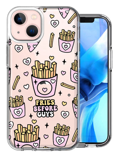 Apple iPhone 15 Plus Cute Valentine Pink Love Hearts Fries Before Guys Double Layer Phone Case Cover