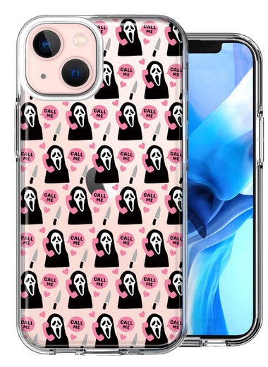 Apple iPhone 14 Pink Horror Valentine Character Ghostface Boyfriend Call Me Hearts Double Layer Phone Case Cover