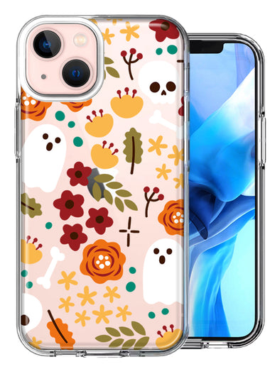 Apple iPhone 14 Plus Spooky Season Fall Autumn Flowers Ghosts Skulls Halloween Double Layer Phone Case Cover