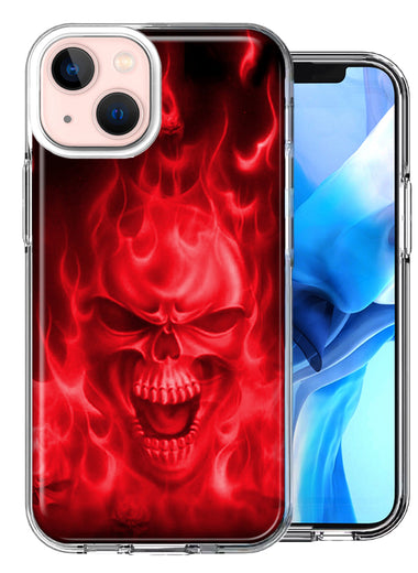 Apple iPhone 13 Mini Red Flaming Skull Double Layer Phone Case Cover