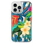 Apple iPhone 13 Pro Blue Monstera Pothos Tropical Floral Summer Flowers Hybrid Protective Phone Case Cover