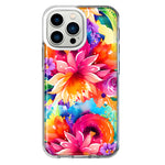 Apple iPhone 13 Pro Watercolor Paint Summer Rainbow Flowers Bouquet Bloom Floral Hybrid Protective Phone Case Cover