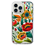 Apple iPhone 13 Pro Colorful Red Orange Folk Style Floral Vibrant Spring Flowers Hybrid Protective Phone Case Cover