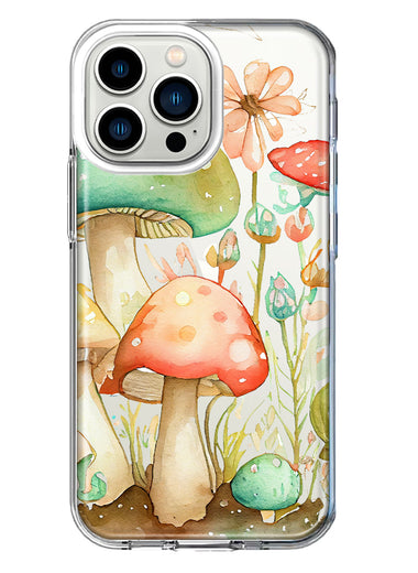 Apple iPhone 13 Pro Fairytale Watercolor Mushrooms Pastel Spring Flowers Floral Hybrid Protective Phone Case Cover