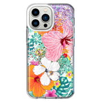 Apple iPhone 13 Pro Hawaiian Vibes Hibiscus Flowers Monstera Vacation Summer Hybrid Protective Phone Case Cover