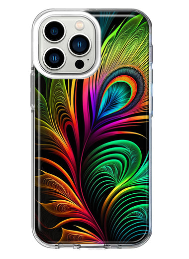 Apple iPhone 13 Pro Neon Rainbow Glow Peacock Feather Hybrid Protective Phone Case Cover