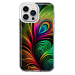 Apple iPhone 13 Pro Neon Rainbow Glow Peacock Feather Hybrid Protective Phone Case Cover