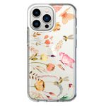 Apple iPhone 13 Pro Peach Meadow Wildflowers Butterflies Bees Watercolor Floral Hybrid Protective Phone Case Cover