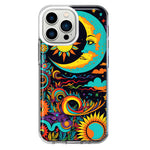 Apple iPhone 13 Pro Neon Rainbow Psychedelic Indie Hippie Indie Moon Hybrid Protective Phone Case Cover